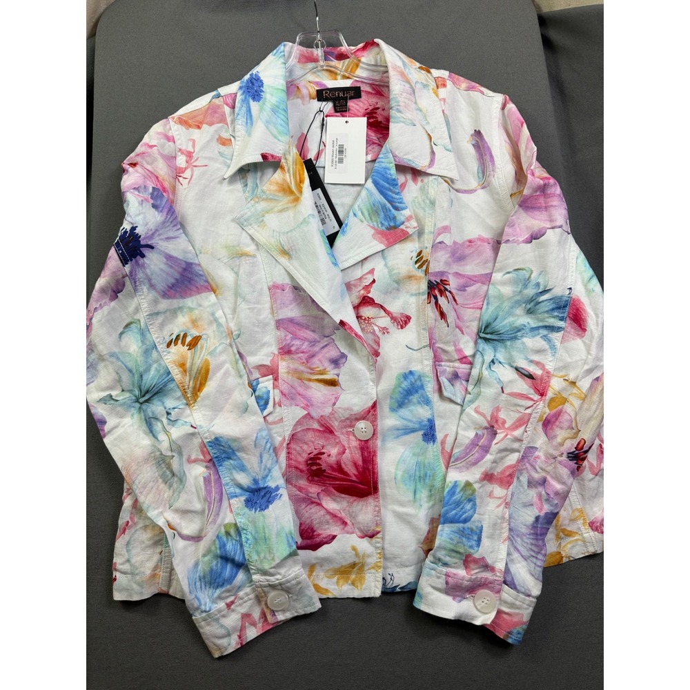 Renuar Floral Linen Rayon Blend Button Front Jacket XL NEW